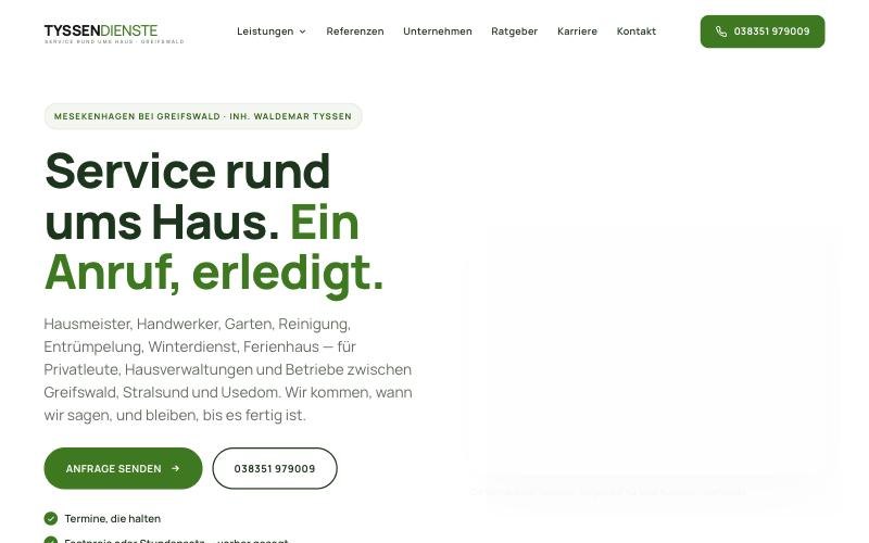 Startseite von TYSSEN Dienstleistungen